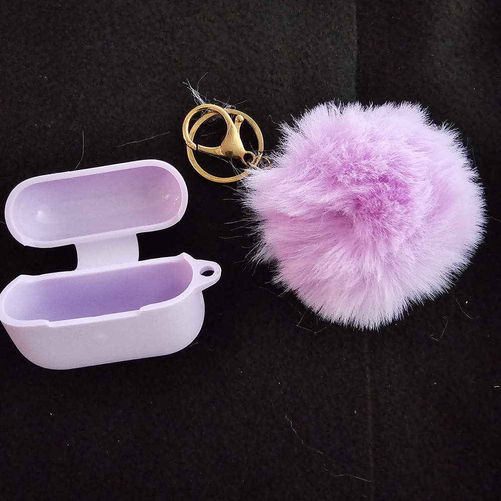 Chic Lavender Pom Pom Keychain with Case - Picture 2 of 2